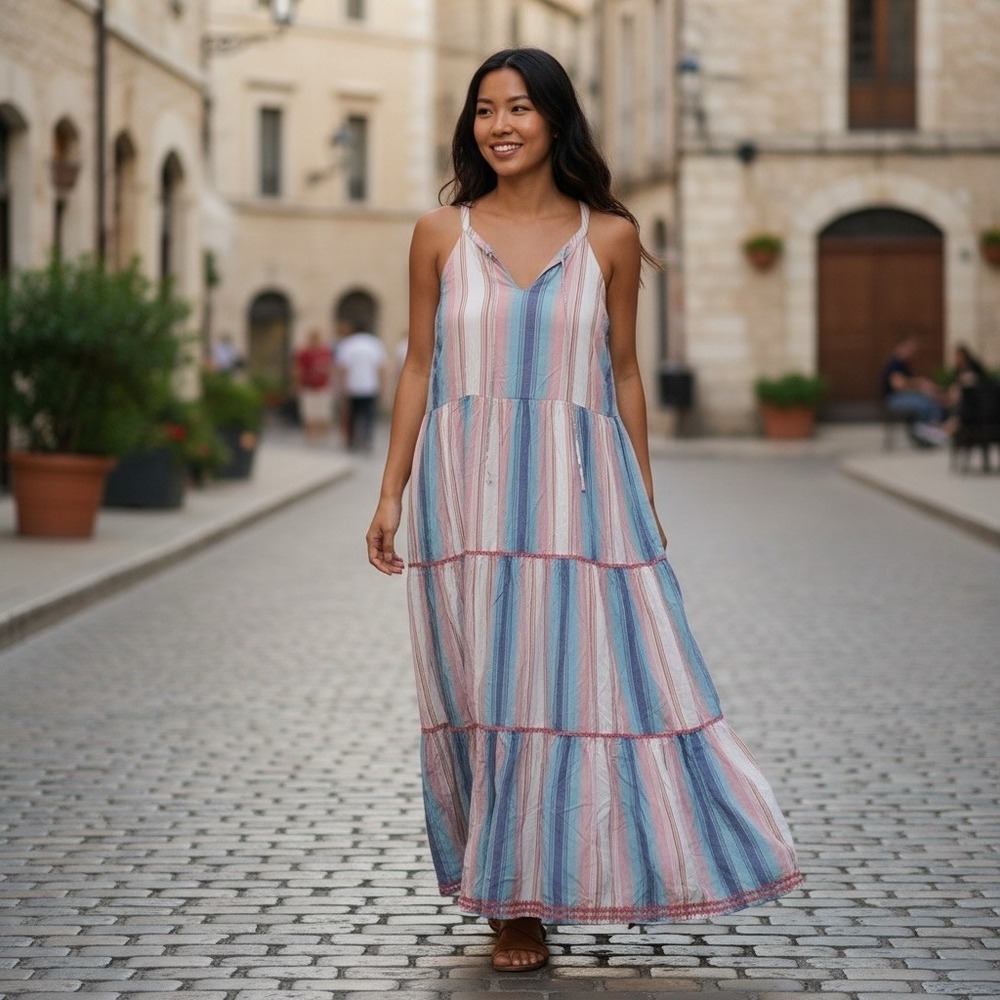 Matilda Jane Maxi Dress Lets go together Sunset Season Striped Large Boho